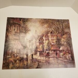 ✅Print of Oil Painting by George Bjorkland of French Street Scene Litho USA